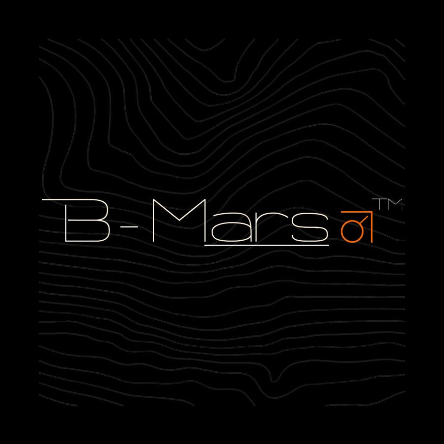 B-Mars logo with wavy lines on a black background